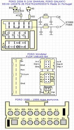 Распиновка разьёмов автомагнитолы FORD 2006 95VW-18K876-JB
